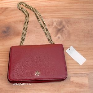Tory Burch Robinson Crossbody W/Gold Chain in Red Apple BRAND NEW
